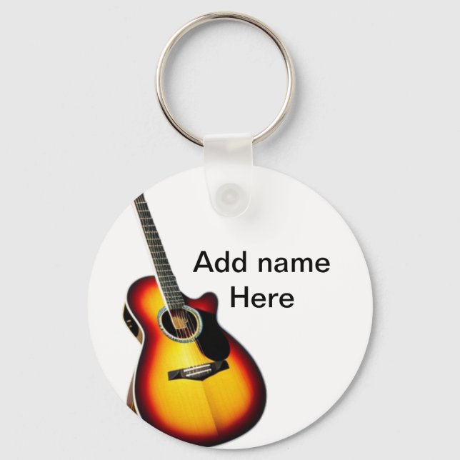 Add you name text brown acoustic guitar editable t keychain (Front)