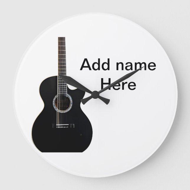 Add you name text brown acoustic guitar editable t large clock (Front)