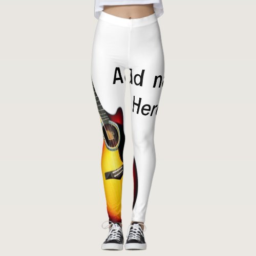 Add you name text brown acoustic guitar editable t leggings