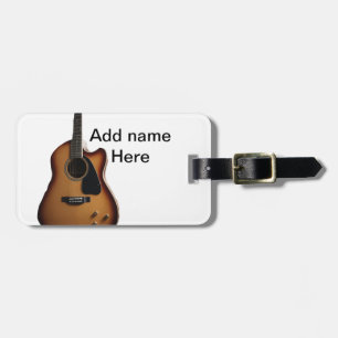 Add you name text brown acoustic guitar editable t luggage tag