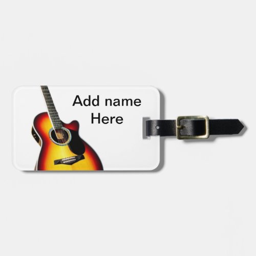 Add you name text brown acoustic guitar editable t luggage tag