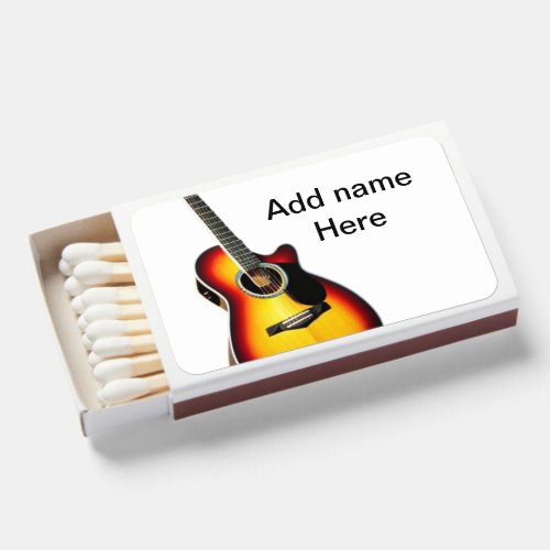 Add you name text brown acoustic guitar editable t matchboxes