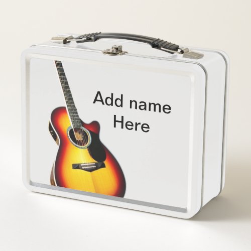 Add you name text brown acoustic guitar editable t metal lunch box