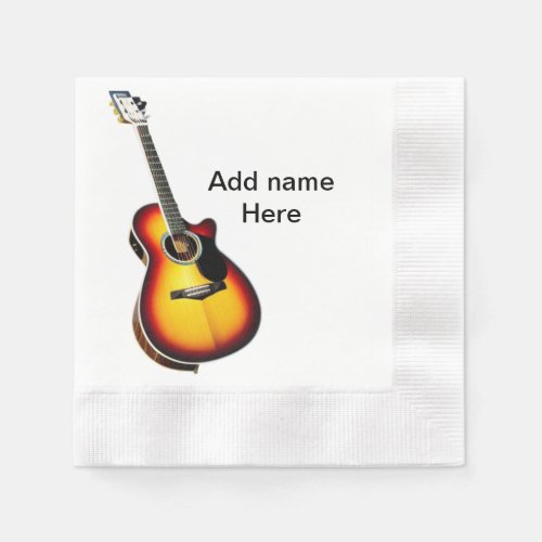 Add you name text brown acoustic guitar editable t napkins