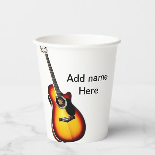 Add you name text brown acoustic guitar editable t paper cups