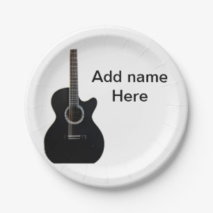 Add you name text brown acoustic guitar editable t paper plates