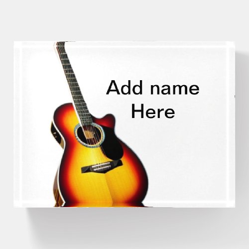 Add you name text brown acoustic guitar editable t paperweight