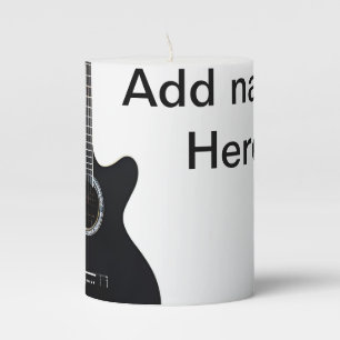 Add you name text brown acoustic guitar editable t pillar candle