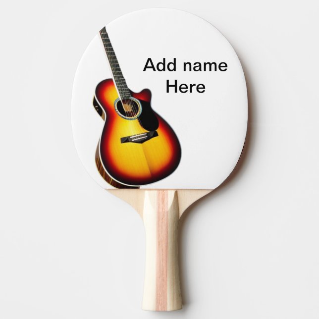 Add you name text brown acoustic guitar editable t ping pong paddle (Front)