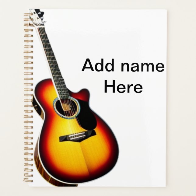 Add you name text brown acoustic guitar editable t planner (Front)