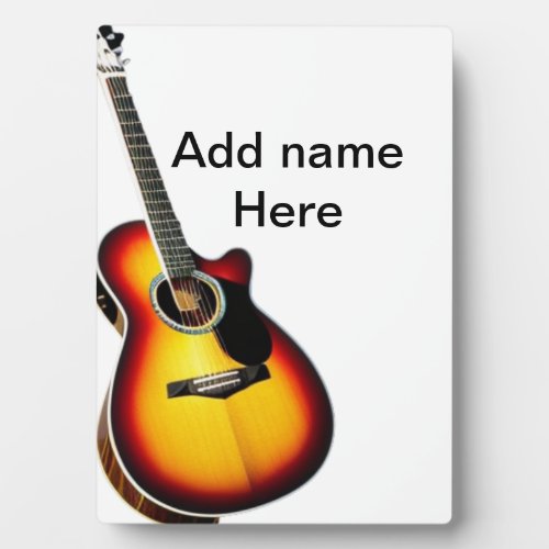 Add you name text brown acoustic guitar editable t plaque