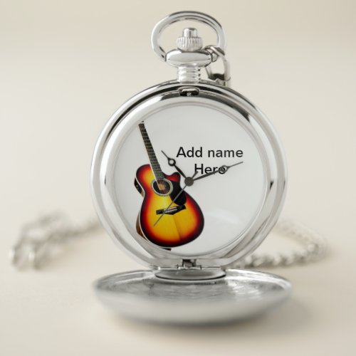 Add you name text brown acoustic guitar editable t pocket watch