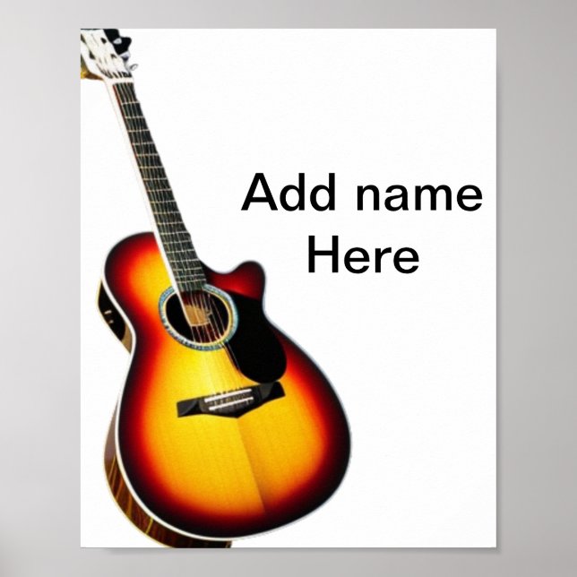 Add you name text brown acoustic guitar editable t poster (Front)