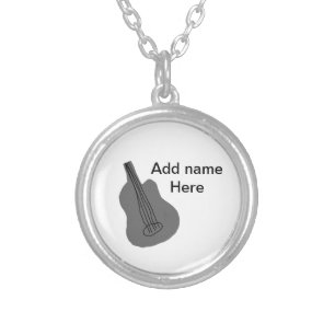 Add you name text brown acoustic guitar editable t silver plated necklace