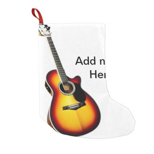 Add you name text brown acoustic guitar editable t small christmas stocking