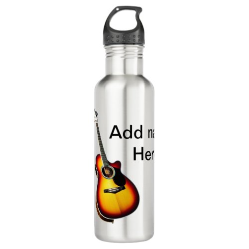 Add you name text brown acoustic guitar editable t stainless steel water bottle