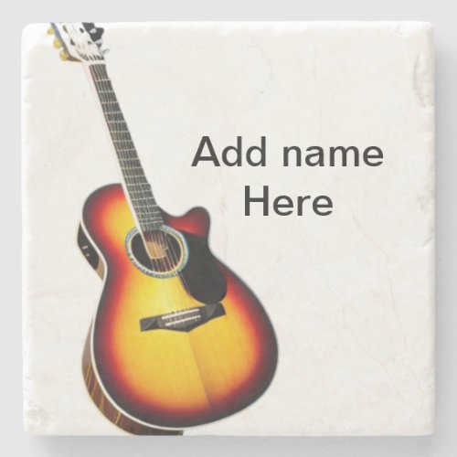 Add you name text brown acoustic guitar editable t stone coaster