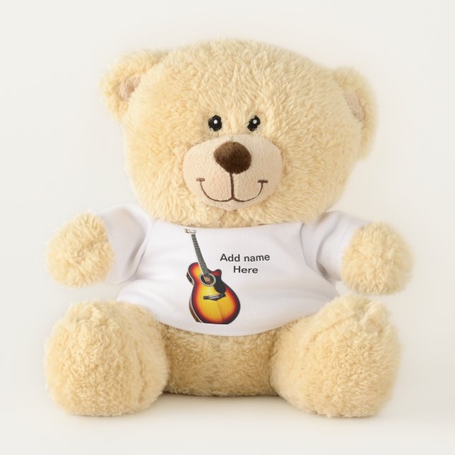 Add you name text brown acoustic guitar editable t teddy bear (Front)