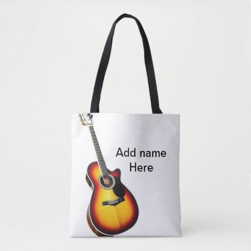 Add you name text brown acoustic guitar editable t tote bag
