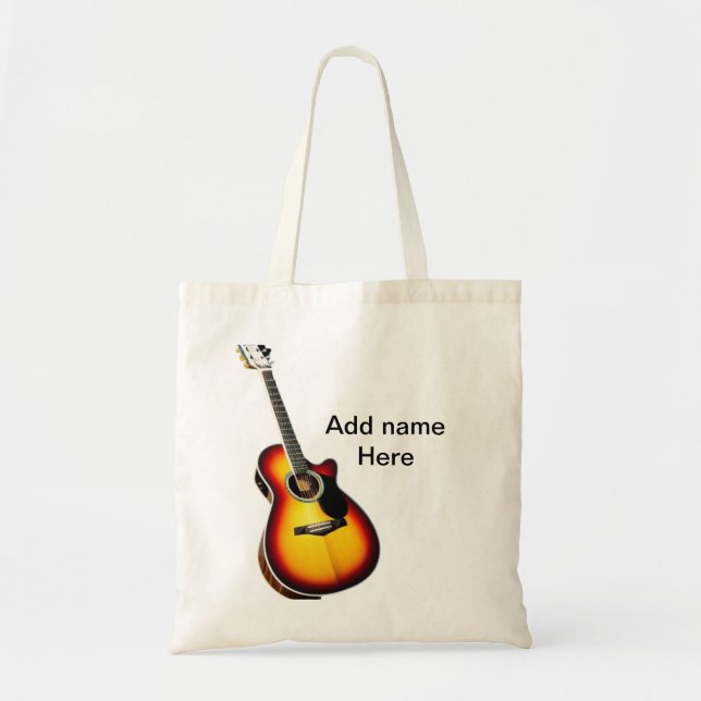 Add you name text brown acoustic guitar editable t tote bag (Front)