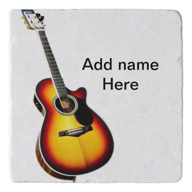 Add you name text brown acoustic guitar editable t trivet (Front)
