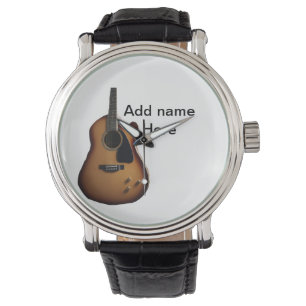 Add you name text brown acoustic guitar editable t watch