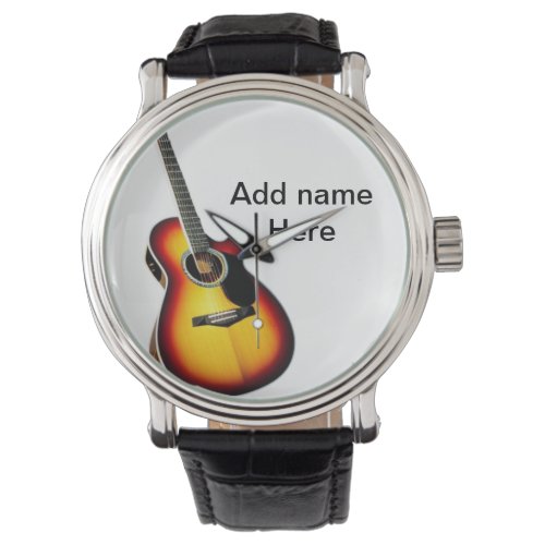 Add you name text brown acoustic guitar editable t watch