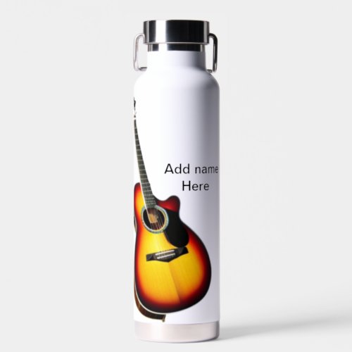 Add you name text brown acoustic guitar editable t water bottle