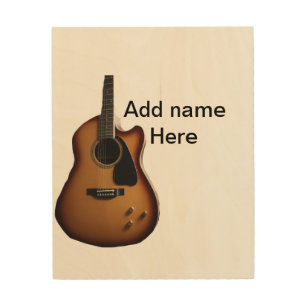 Add you name text brown acoustic guitar editable t wood wall art