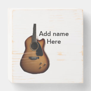 Add you name text brown acoustic guitar editable t wooden box sign