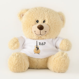 Add you name text brown acoustic guitar editable teddy bear
