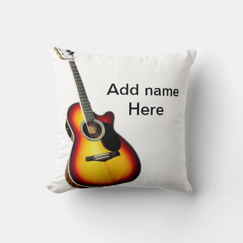 Add you name text brown acoustic guitar editable throw pillow