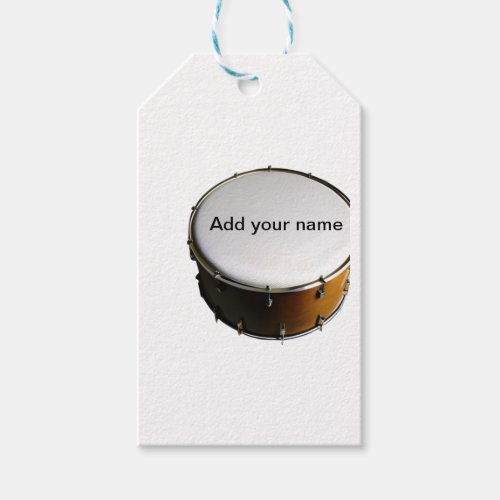 Add you name text brown black drum beats stick gift tags
