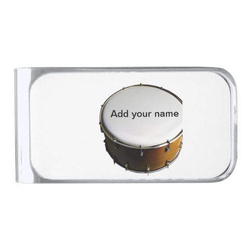 Add you name text brown black drum beats stick silver finish money clip