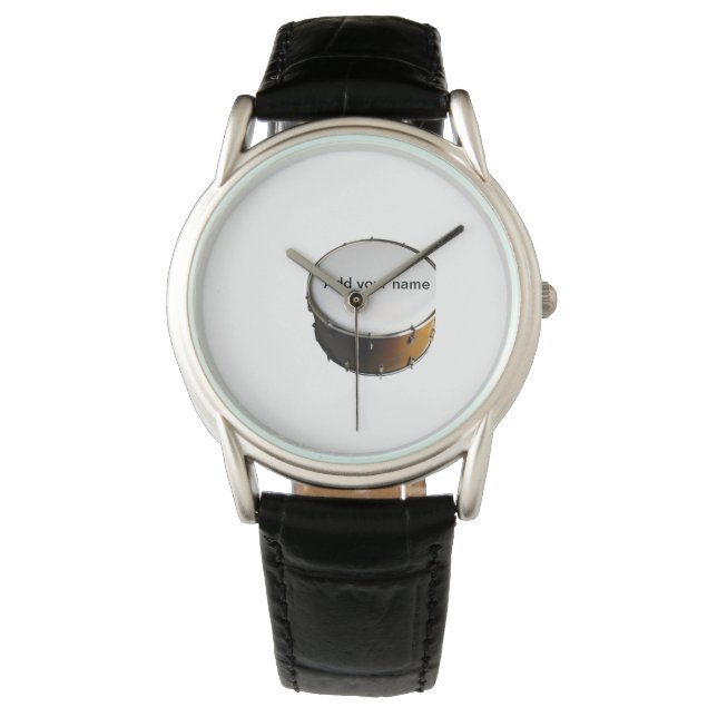 Add you name text brown black drum beats stick watch (Front)