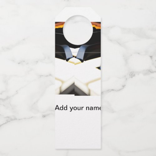 Add you name text brown black piano keys bottle hanger tag