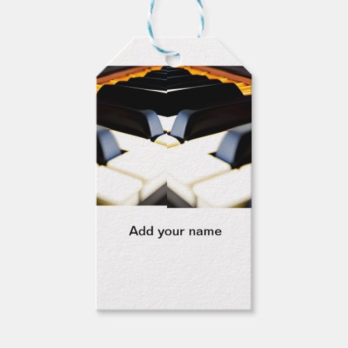 Add you name text brown black piano keys gift tags