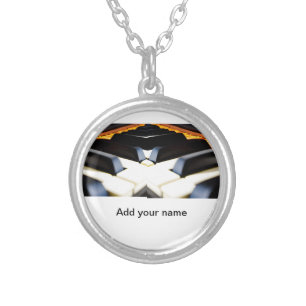 Add you name text brown black piano keys silver plated necklace