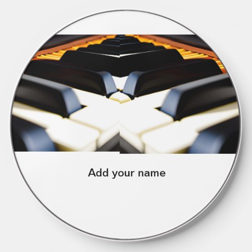 Add you name text brown black piano keys wireless charger 