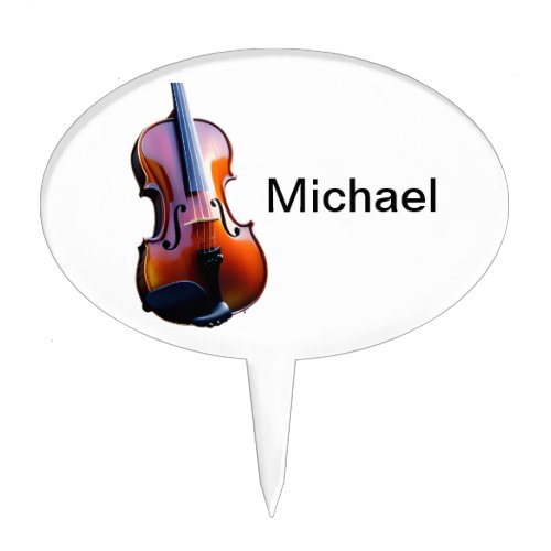 Add you name text brown violin music lover cake topper