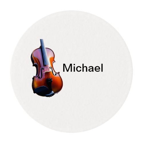 Add you name text brown violin music lover edible frosting rounds