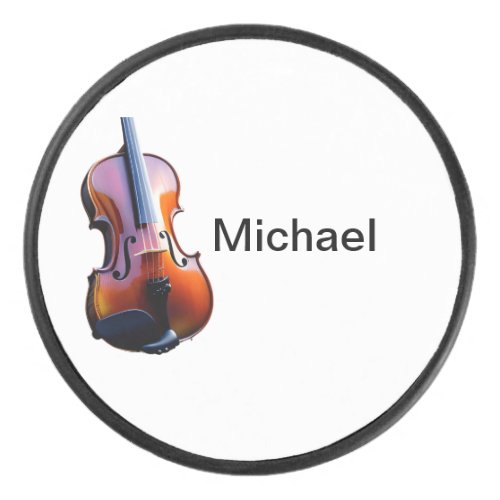 Add you name text brown violin music lover hockey puck