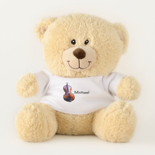 Add you name text brown violin music lover teddy bear