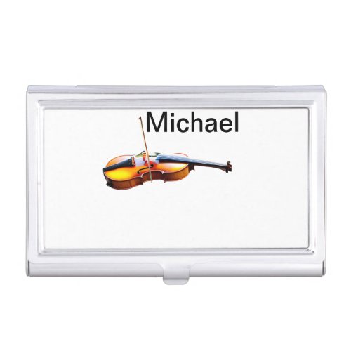 Add you name text brown violin music lover throw p business card case