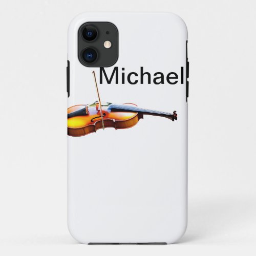Add you name text brown violin music lover throw p iPhone 11 case