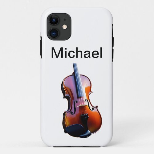 Add you name text brown violin music lover throw p iPhone 11 case