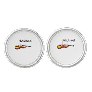 Add you name text brown violin music lover throw p cufflinks