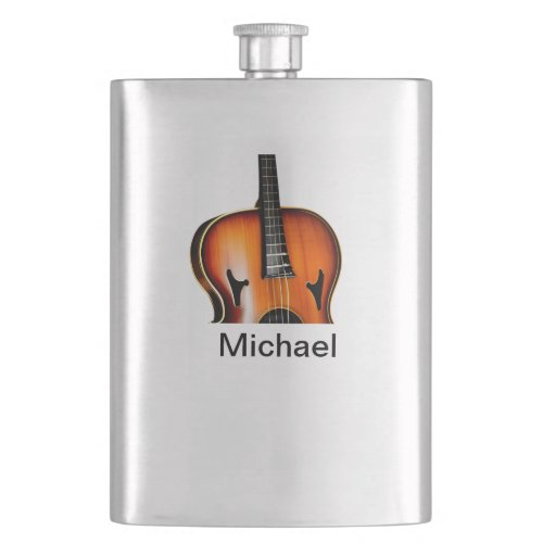 Add you name text brown violin music lover throw p flask