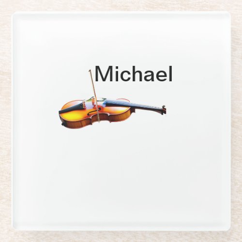 Add you name text brown violin music lover throw p glass coaster