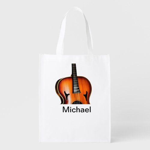 Add you name text brown violin music lover throw p grocery bag